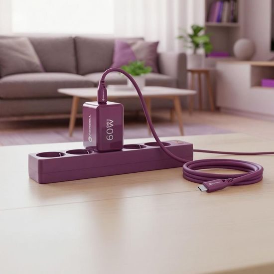 Forcell F-Energy GaN III Ladegerät - 2x USB-C 60W Netzteil mit USB-C Kabel - Weinrot
