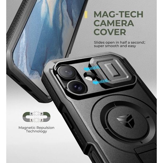 Dexnor MagSafe 360 Kickstand Camprotector obal iPhone 16, čierny