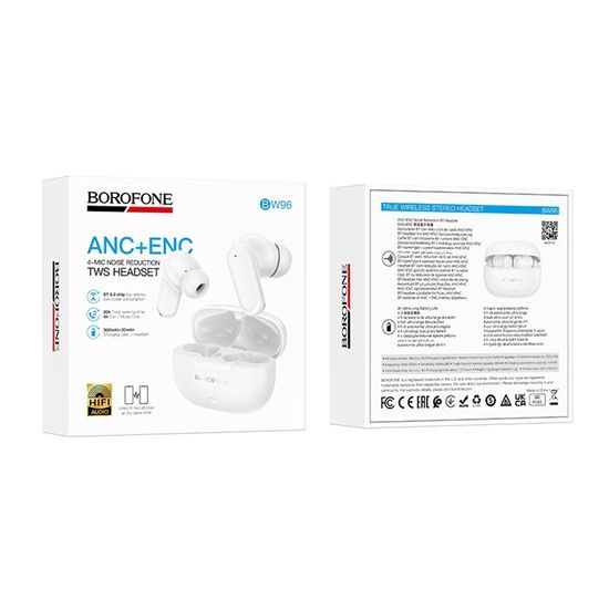 Borofone BW96 Bluetooth Kopfhörer Mellow mit ANC + ENC - Kabellose In-Ear Ohrhörer - Weiß