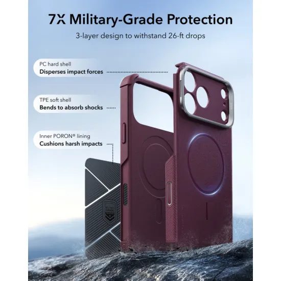 ESR Cyber Tough Kickstand Case für iPhone 17 Pro Max / 18 Pro Max - MagSafe kompatibel - Weinrot