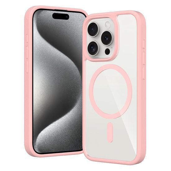 JP MagFit Clear MagSafe obal s N52 magnetem, iPhone 15 Pro, světle růžový