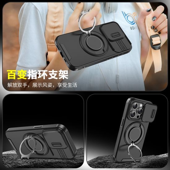 Camslide Stand tok, iPhone 15, fekete