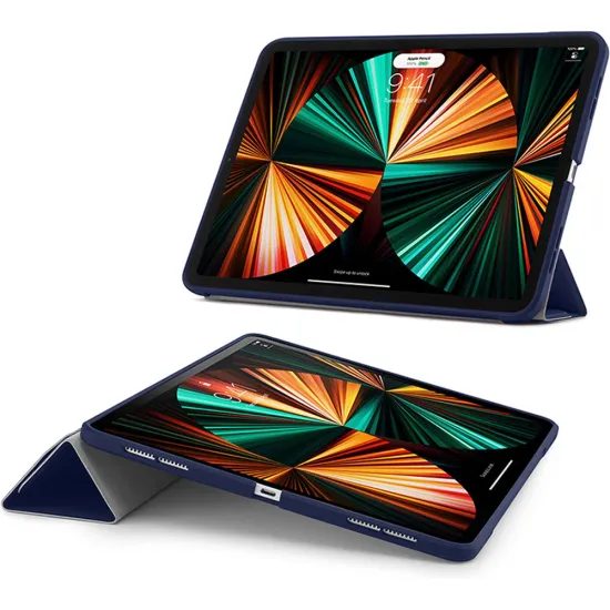 iPad Pro 12.9 (2018/2020/2021/2022) dėklas – Pipetto Origami TPU – tamsiai mėlyna