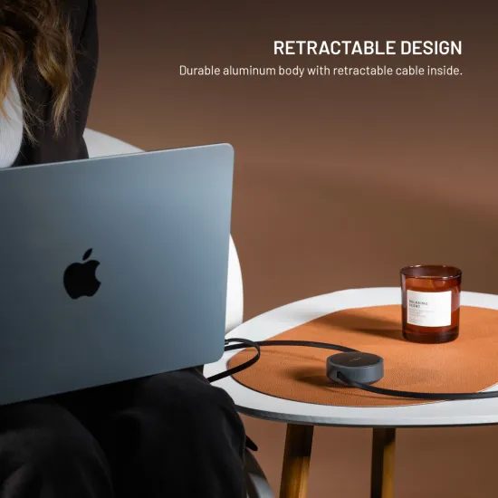 Feltekerhető kábel FIXED Retractable Cable USB-C - USB-C, PD 100W, 480Mbps, 1m, szürke
