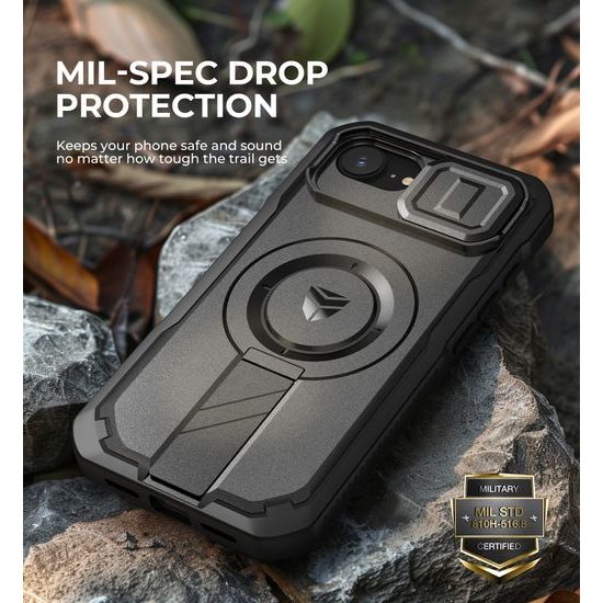 Dexnor Privacy MagSafe állvánnyal és kameravédelemmel tok iPhone 16e / 17e, fekete