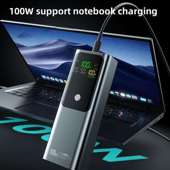 Συμπαγής power bank για γρήγορη φόρτιση laptop, 100W, 20.000 mAh, μαύρο