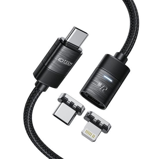 Tech-Protect UltraBoost Magnetic Cable, USB-C - Lightning + USB-C, PD27W/3A, 2 m, negru