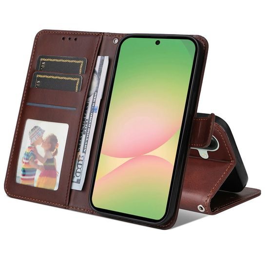 Magnet Schutzhülle für Samsung Galaxy A57 - Leder Handyhülle mit Magnetverschluss und Standfunktion - Braun