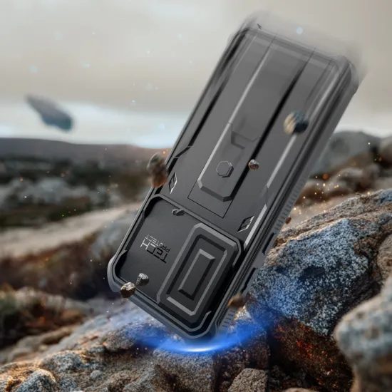 Tech-Protect Kevlar Cam+ Schutzhülle für Samsung Galaxy A57 5G - Hybrid Case mit Kameraabdeckung und Ständer - Schwarz