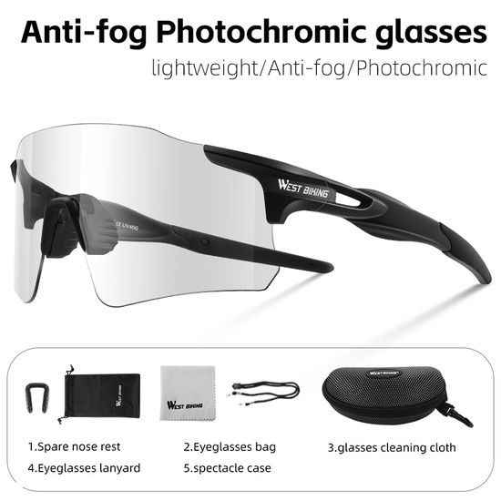 West Biking Fahrradbrille Photochromatisch für Radsport - Anti-Fog UV400 Sportbrille - Schwarz