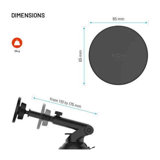 FIXED MagCircle XL mágneses telefontartó szélvédőre vagy műszerfalra tapadókoronggal és MagSafe támogatással, fekete