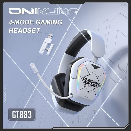 Onikuma GT883 Kabelloses Gaming Headset mit Mikrofon - Bluetooth 5.4 - Over-Ear Kopfhörer - RGB Beleuchtung - Weiß