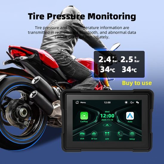 5" Motorfiets Display met Draadloze Apple CarPlay, Android Auto + DVR Camera's