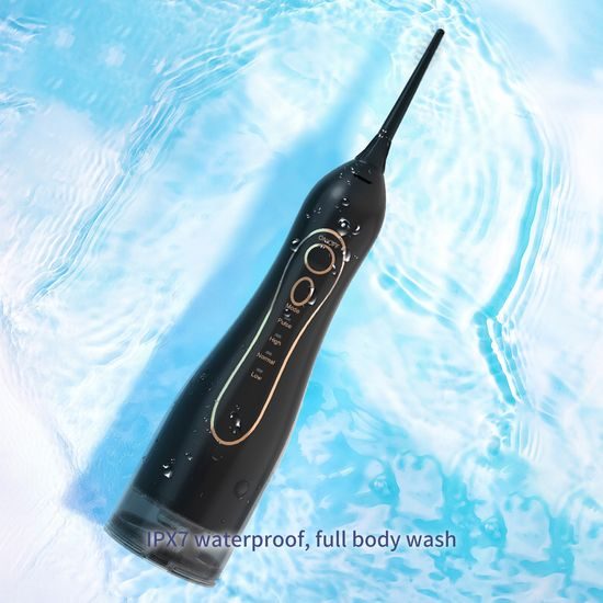 Bezprzewodowy irygator dentystyczny z zestawem końcówek, 4 tryby, zbiornik 300 ml, USB-C, czarny