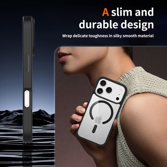 JP MagFit Clear MagSafe θήκη με μαγνήτη N52, iPhone 17 Pro, μαύρη