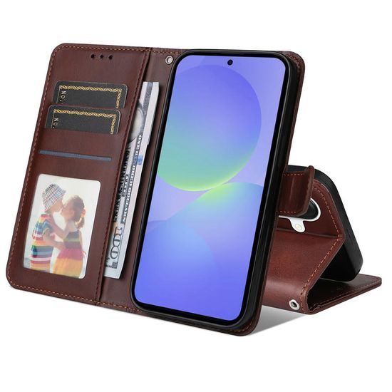Magnet Schutzhülle für Samsung Galaxy A37 - Leder Wallet Case mit Magnetverschluss - Braun