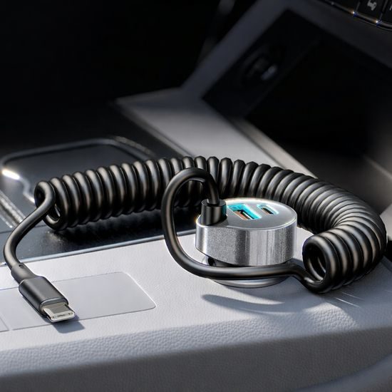 Lisen Φορτιστής Αυτοκινήτου USB-A + USB-C με καλώδιο USB-C, 90 W, 12V/24V, μαύρο