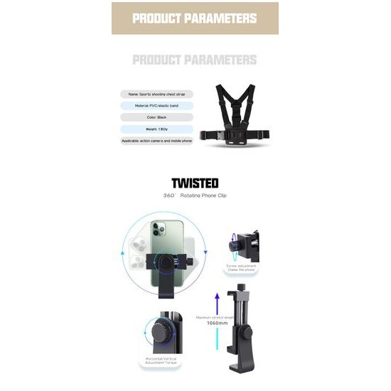 Action Camera Chest Strap Pro – Στηθιαίος Ιμάντας για Κάμερα και Κινητό με Αντάπτορα 1/4"