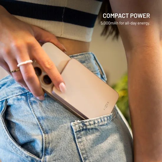 FIXED MagZen 5 Crystal powerbank vezeték nélküli Qi2 töltéssel és MagSafe támogatással, 5 000 mAh, fekete