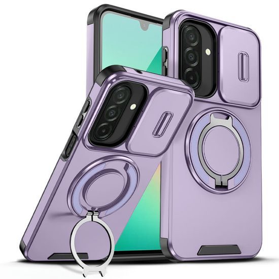 Camslide Stand Schutzhülle für Samsung Galaxy A27 - Integrierter Metallständer mit 360° Drehung - Kamera-Schiebeschutz - Lila