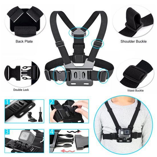 Action Camera Chest Strap Pro – Στηθιαίος Ιμάντας για Κάμερα και Κινητό με Αντάπτορα 1/4"