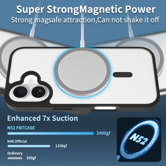 JP MagFit Clear MagSafe obal s N52 magnetom, iPhone 16, čierny