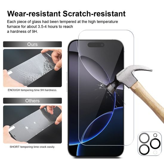 JP Mega Pack Szkło hartowane, 3 szkła na telefon z aplikatorem + 2 szkła na obiektyw, iPhone 16 Pro Max