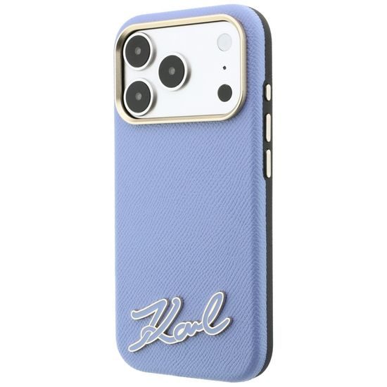 Karl Lagerfeld Grained Leather Resin Sign Logo MagSafe ümbris iPhone 17 Pro Max / 18 Pro Max – sinine