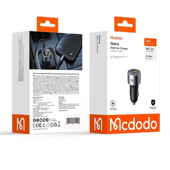 Mcdodo KFZ-Ladegerät CC-3110 für Auto - 2x USB-C / USB - 90W Schnellladegerät - 12-24V - Schwarz