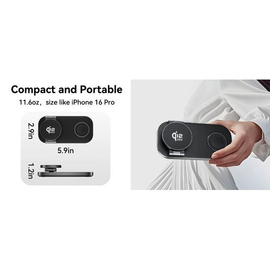 Ασύρματος Φορτιστής MagSafe 3σε1 Qi2.2 25W, αναδιπλούμενος, μαύρος