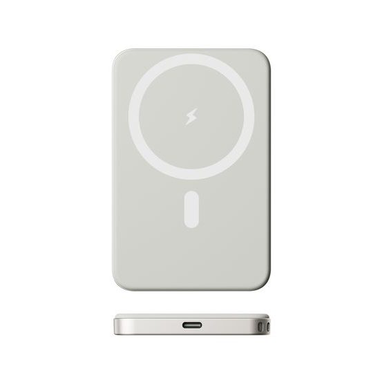 UltraThin MagSafe Power Bank 5000 mAh, PD20W + 15W ασύρματα, ασημί-γκρι