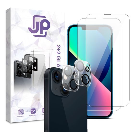 JP Combo Pack für iPhone 13 Mini - 2x Panzerglas Displayschutz + 2x Kamera Schutzglas - Gehärtetes Glas