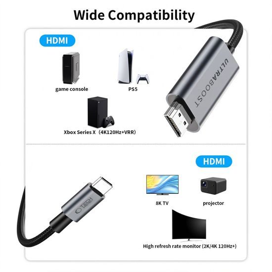 Tech-Protect UltraBoost USB-C a HDMI 2.1 8K 60HZ, grigio, 3 m