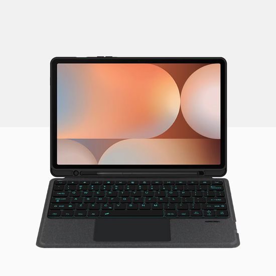 JP Magnetno etui z odstranljivo Bluetooth tipkovnico, touchpadom, osvetlitvijo, vrtljivim stojalom in držalom za stylus, Samsung Galaxy Tab S10 FE+, črno