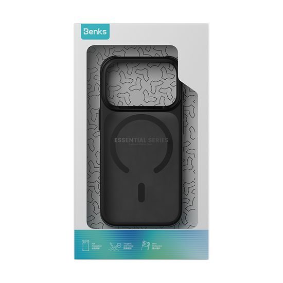 iPhone 17 Pro / 18 Pro vāciņš – Benks Magnetic Mist ar metāla rāmi – melns