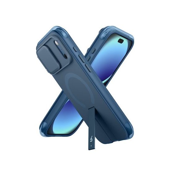 Husă Suritch AirBounce Bumper MagSafe cu Suport și Protecție Cameră, iPhone 17 Pro Max / 18 Pro Max, albastru deschis