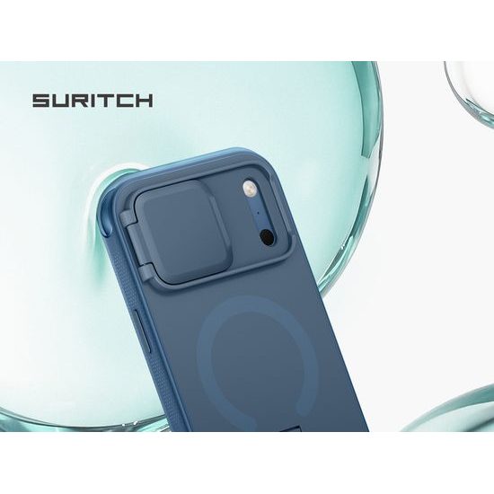 Husă Suritch AirBounce Bumper MagSafe cu Suport și Protecție Cameră, iPhone 17 Pro Max / 18 Pro Max, albastru deschis