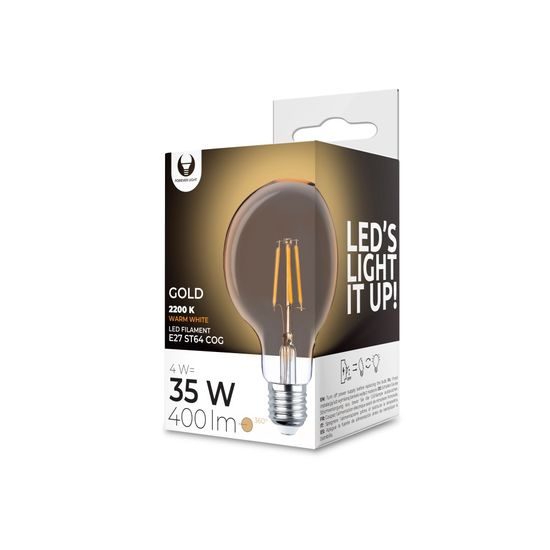 LED izzó E27 G95 4W 230V 2200K 400lm COG Forever Light, arany színű