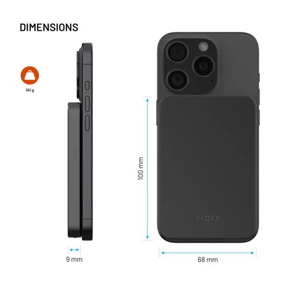 FIXED MagZen 5 Crystal powerbank vezeték nélküli Qi2 töltéssel és MagSafe támogatással, 5 000 mAh, fekete