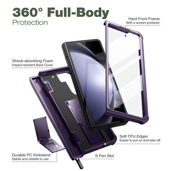 Dexnor 360 Kickstand borító Samsung Galaxy Z Fold 5, lila