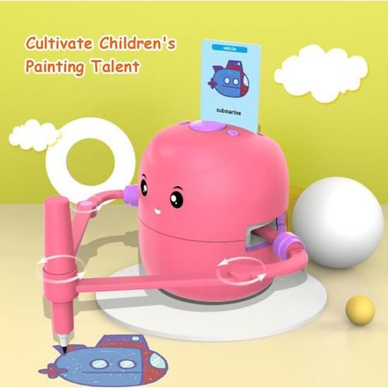 Έξυπνο διαδραστικό ρομπότ ζωγραφικής για παιδιά – εκπαιδευτικό παιχνίδι με 100 κάρτες, αυτόματη ζωγραφική και υποβοηθούμενη μάθηση, ροζ