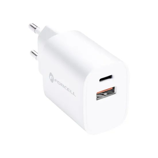 Forcell adapter USB-C és USB A csatlakozóval, 3A, 30W, PD és QC 4.0 töltési funkcióval