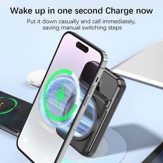 MagSafe 15W ασύρματη PowerBank, 10.000 mAh με 3 ενσωματωμένα καλώδια, μέγεθος S, μαύρη