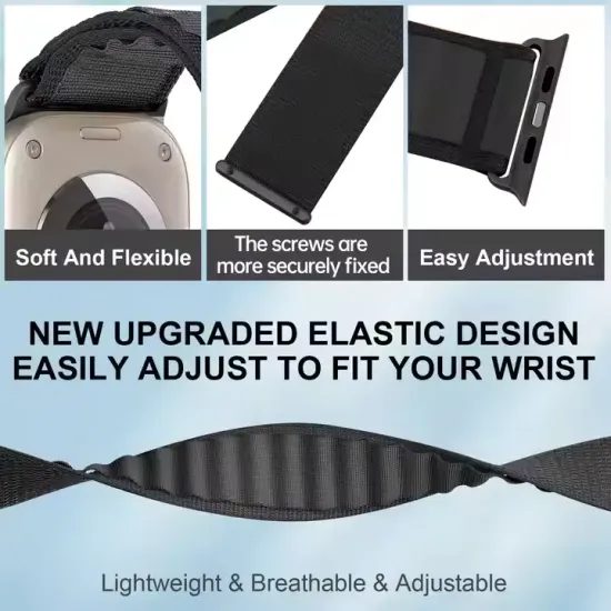 JP Νάιλον λουράκι Alpine Loop, Apple Watch 1 / 2 / 3 / 4 / 5 / 6 / 7 / 8 / 9 / 10 / SE 1 / 2 / 3 (38 / 40 / 41 / 42 mm), μαύρο