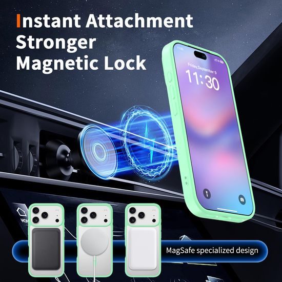 JP MagFit Clear MagSafe θήκη με μαγνήτη N52, iPhone 17 Pro, πράσινη