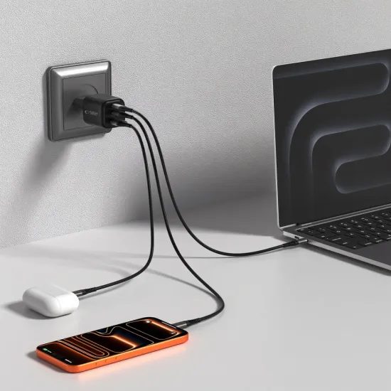 Tech-Protect φορτιστής δικτύου 3 θυρών με τεχνολογία GaN, PD 3.2, 100 W / QC 3.0, μαύρος