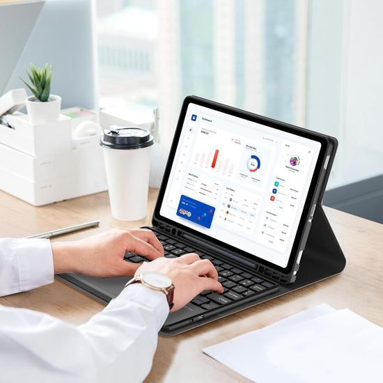JP Μαγνητική θήκη με Bluetooth πληκτρολόγιο, touchpad, φωτισμό και βάση για stylus, Samsung Galaxy Tab A8, μαύρη
