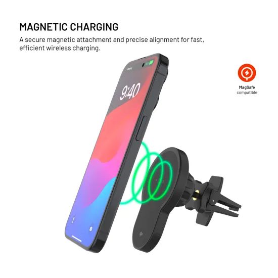 FIXED MagClick 2 tartó vezeték nélküli töltéssel és MagSafe támogatással, 15 W, Qi2, fekete