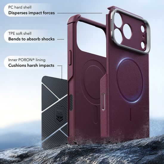 iPhone 17 Pro / 18 Pro vāciņš – ESR Cyber Armor Kickstand ar statīvu – sarkans