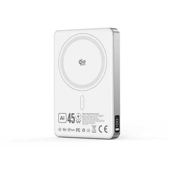 Blavec QI2.2 25W + PD 45W MagSafe powerbank, 10000 mAh, USB-C, bianco